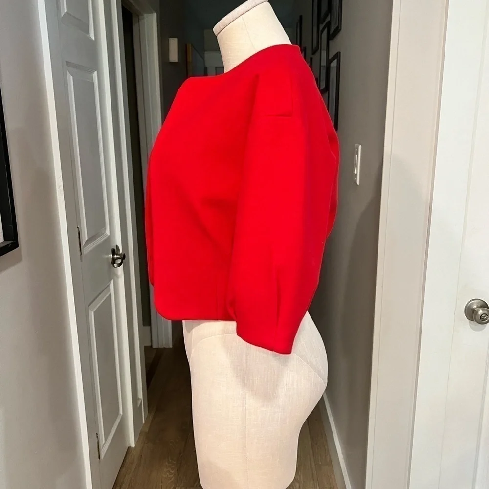 FARFALLA FASHION cropped open style blazer with pined and puffed half sleeves